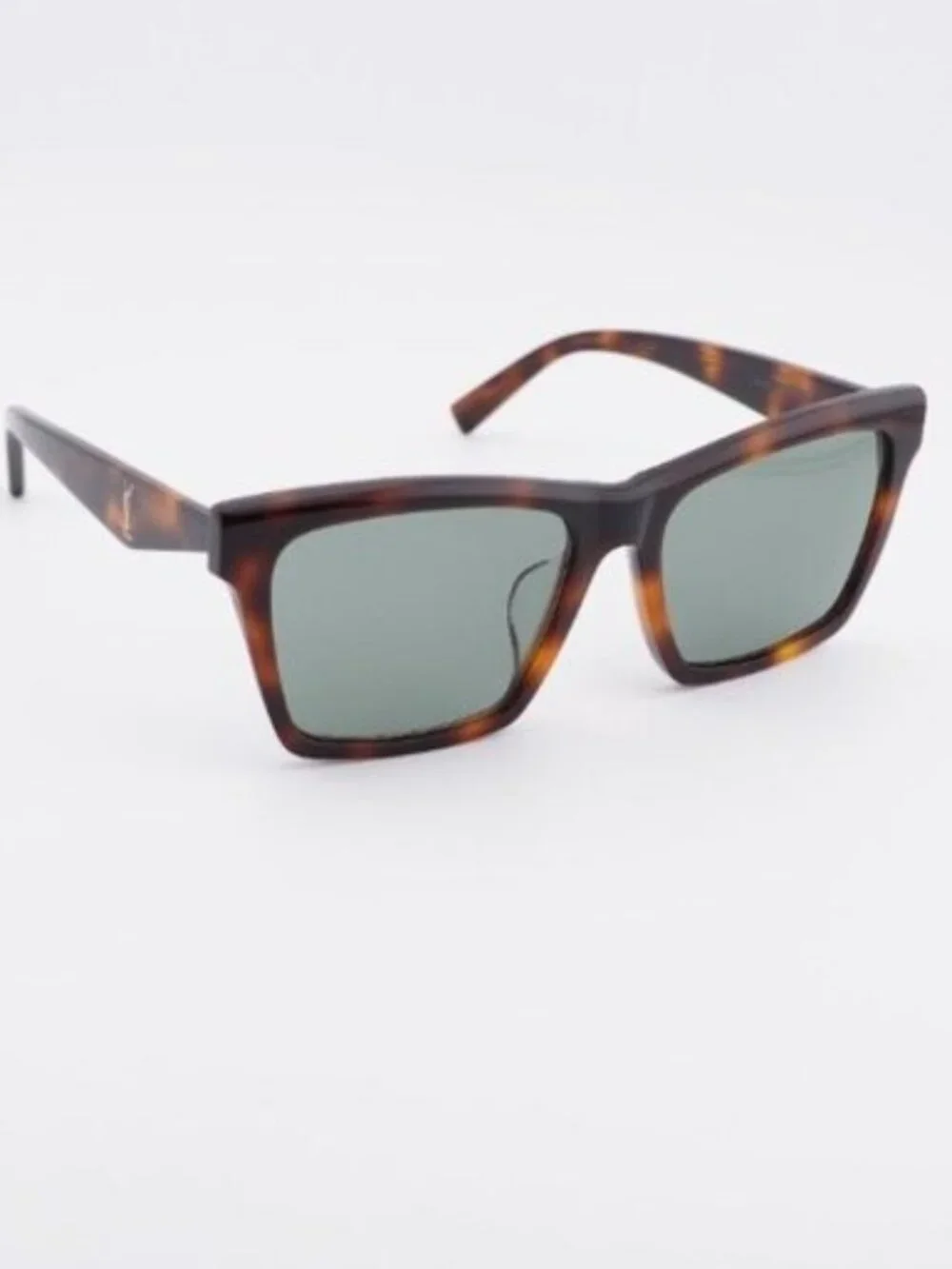 Saint Laurent SL M104/F 003 Sunglasses Havana Square Frame, Green Lenses